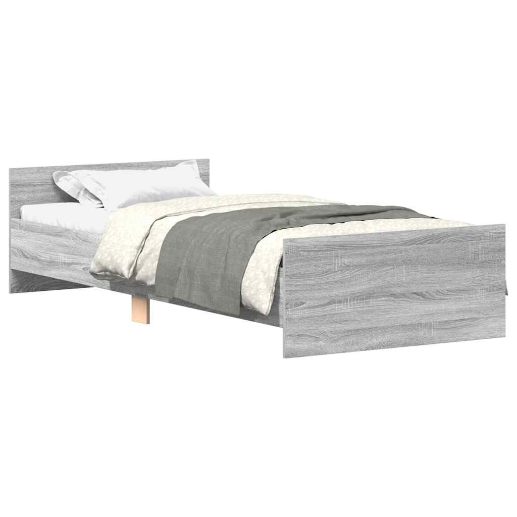Bed Frame without Mattress Grey Sonoma 75x190 cm Small Single  Engineered Wood