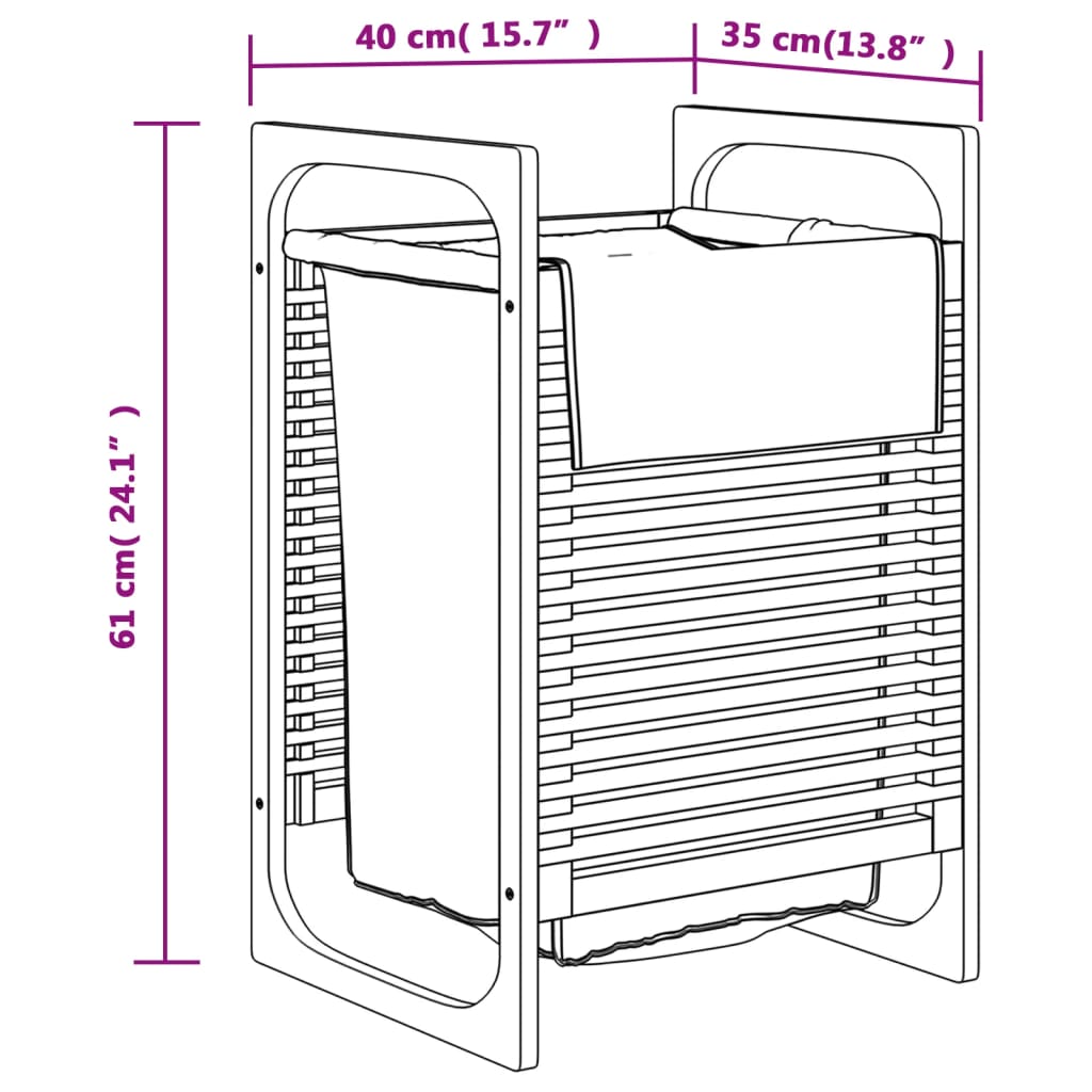 Laundry Basket with Grey Bag 32x30x36.5 cm Bamboo