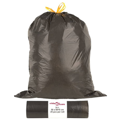 Bin Bags with Drawstrings 250 pcs Black 35 L