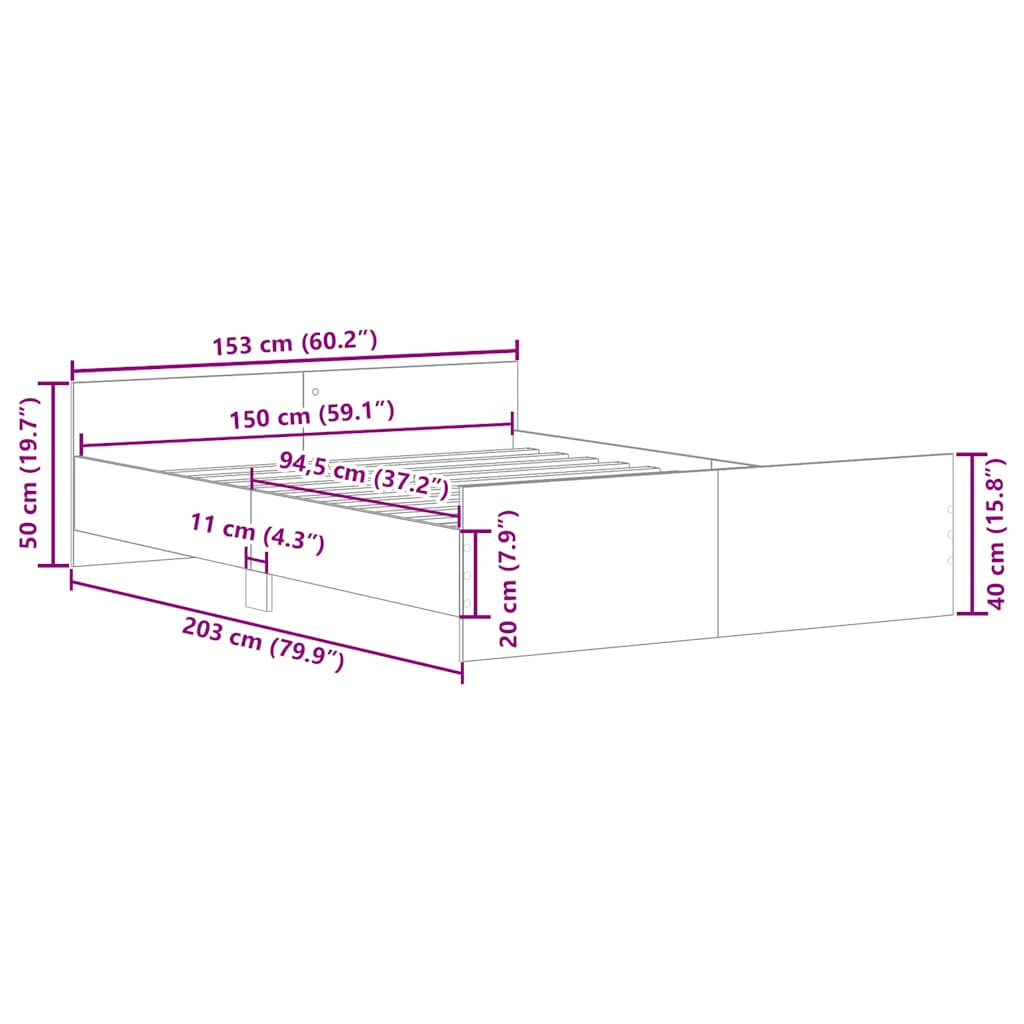 Bed Frame without Mattress Concrete Grey 150x200 cm King Size