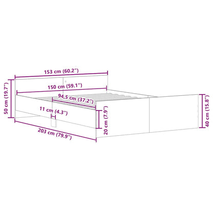 Bed Frame without Mattress Grey Sonoma 150x200 cm King Size