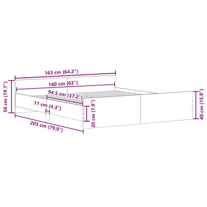 Bed Frame without Mattress Grey Sonoma 160x200 cm