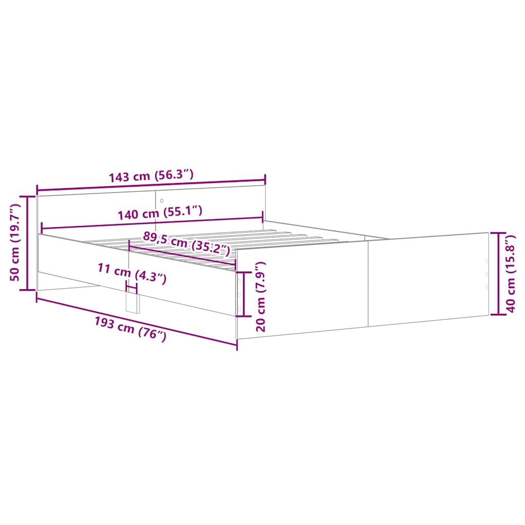 Bed Frame without Mattress Concrete Grey 140x190 cm
