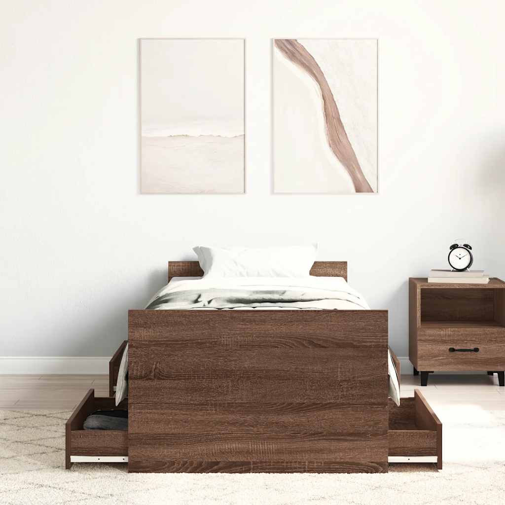 Bed Frame without Mattress Brown Oak 100x200 cm