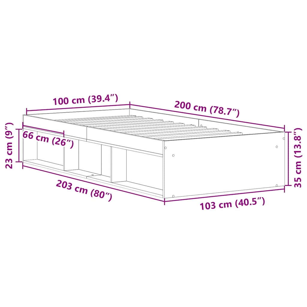 Bed Frame without Mattress Brown Oak 100x200 cm