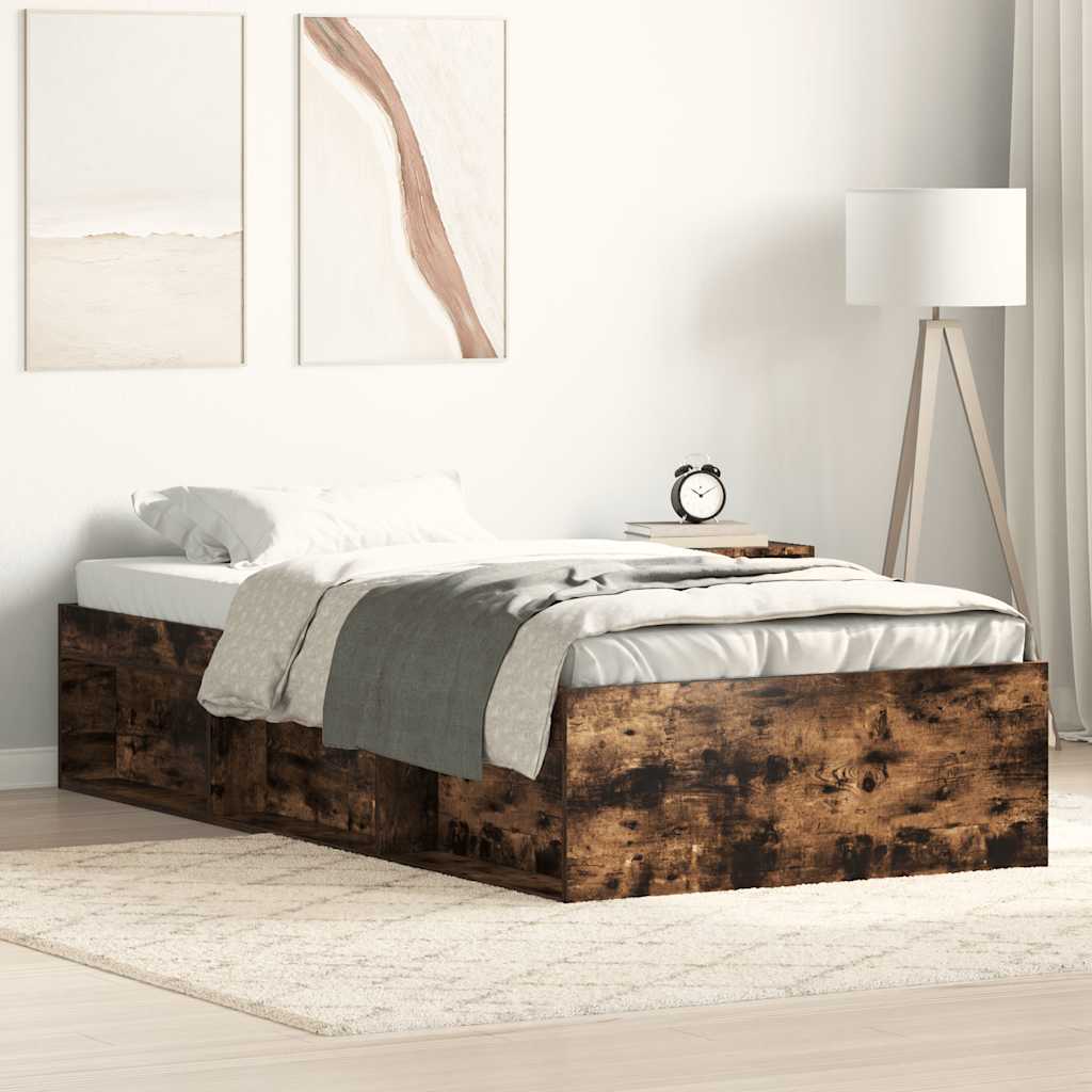 Bed Frame without Mattress Smoked Oak 75x190 cm Small Single Small Single
