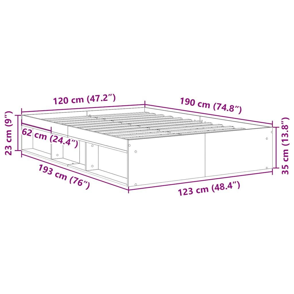 Bed Frame without Mattress Smoked Oak 120x190 cm Small Double Small Double
