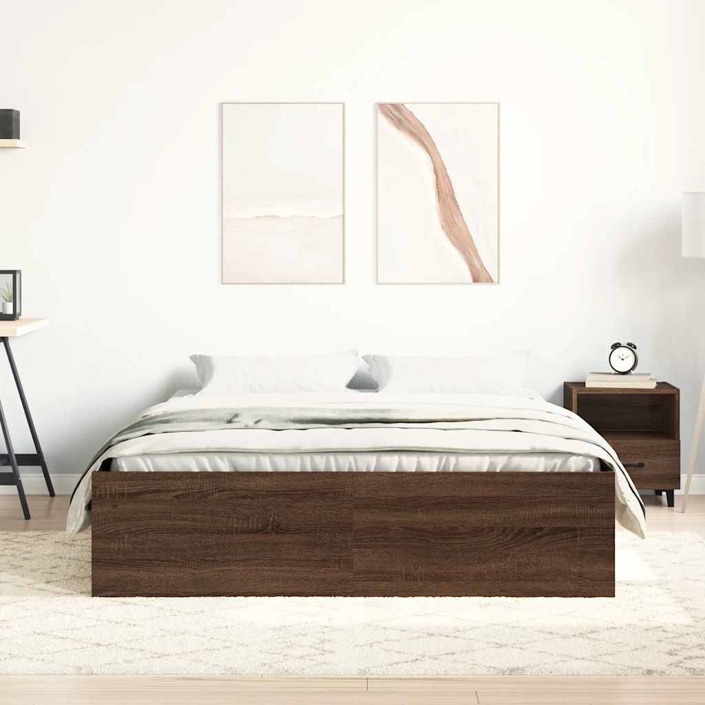 Bed Frame without Mattress Brown Oak 135x190 cm Double Double