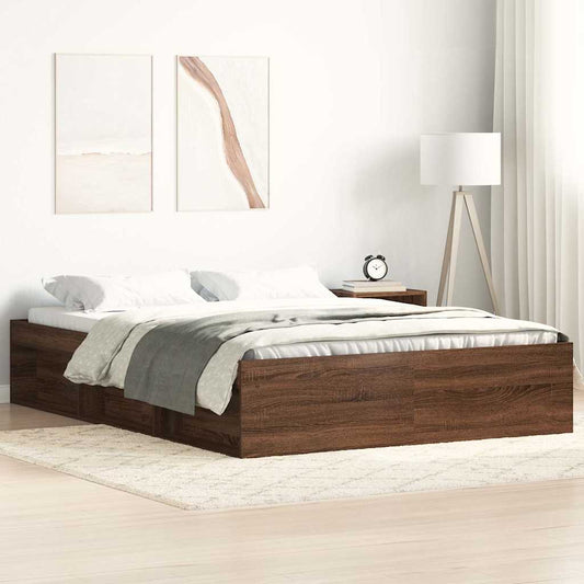 Bed Frame without Mattress Brown Oak 135x190 cm Double Double