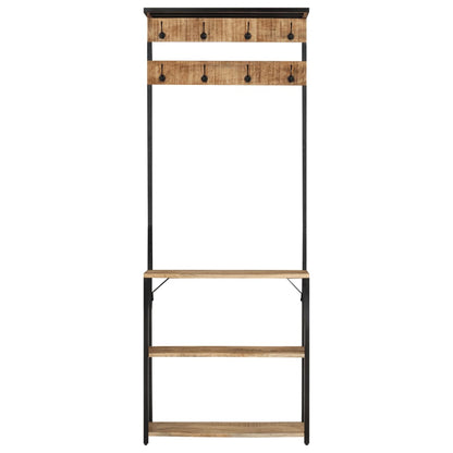 Coat Rack with Shoe Storage 68x30x182 cm Solid Rough Mango Wood
