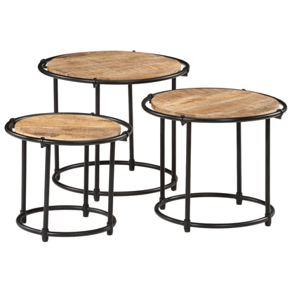 Nesting Tables 3 pcs Solid Rough Wood Mango