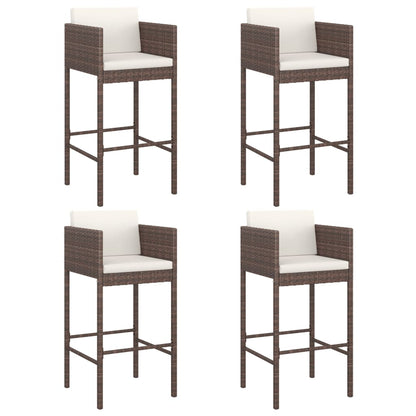 5 Piece Garden Bar Set with Cushions Brown Poly Rattan