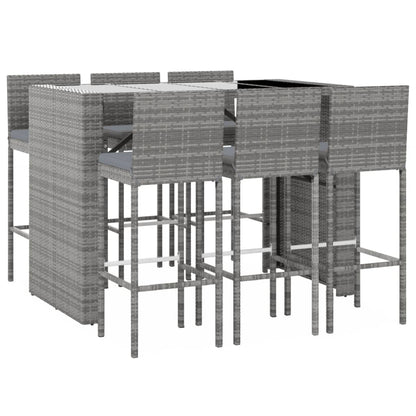 7 Piece Garden Bar Set with Cushions Grey Poly Rattan