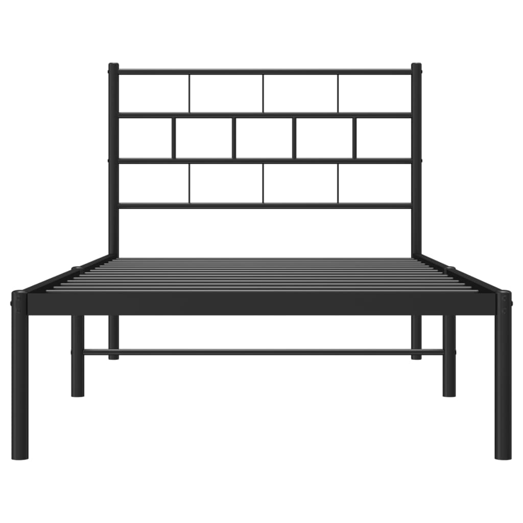Metal Bed Frame without Mattress with Headboard Black 90x190cm