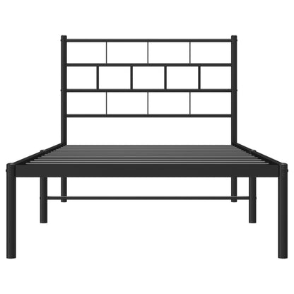 Metal Bed Frame without Mattress with Headboard Black 90x190cm