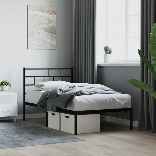 Metal Bed Frame without Mattress with Headboard Black 90x190cm