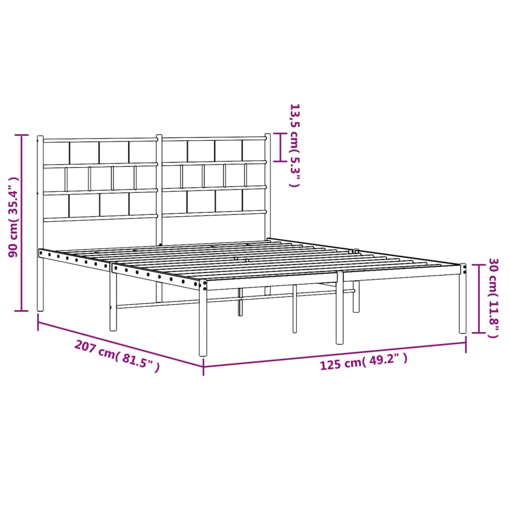 Metal Bed Frame without Mattress with Headboard Black 120x200cm