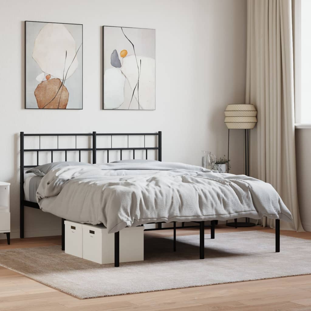 Metal Bed Frame without Mattress with Headboard Black 120x200cm