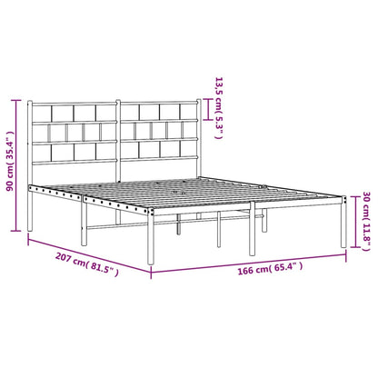 Metal Bed Frame without Mattress with Headboard Black 160x200cm