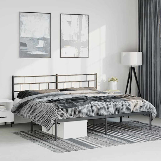 Metal Bed Frame without Mattress with Headboard Black 193x203cm
