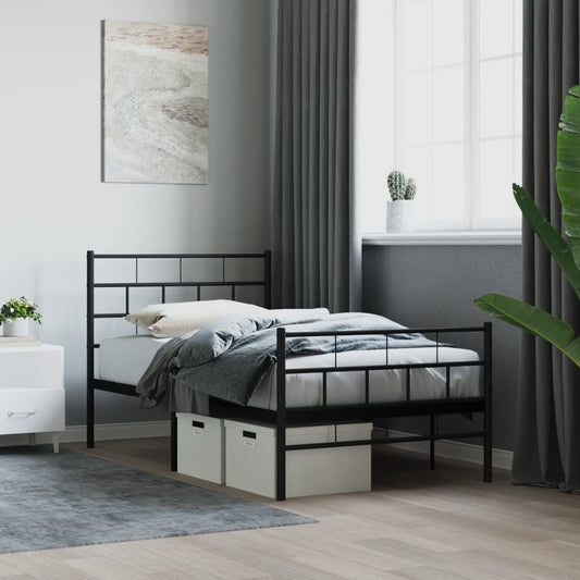 Metal Bed Frame without Mattress with Footboard Black 75x190cm