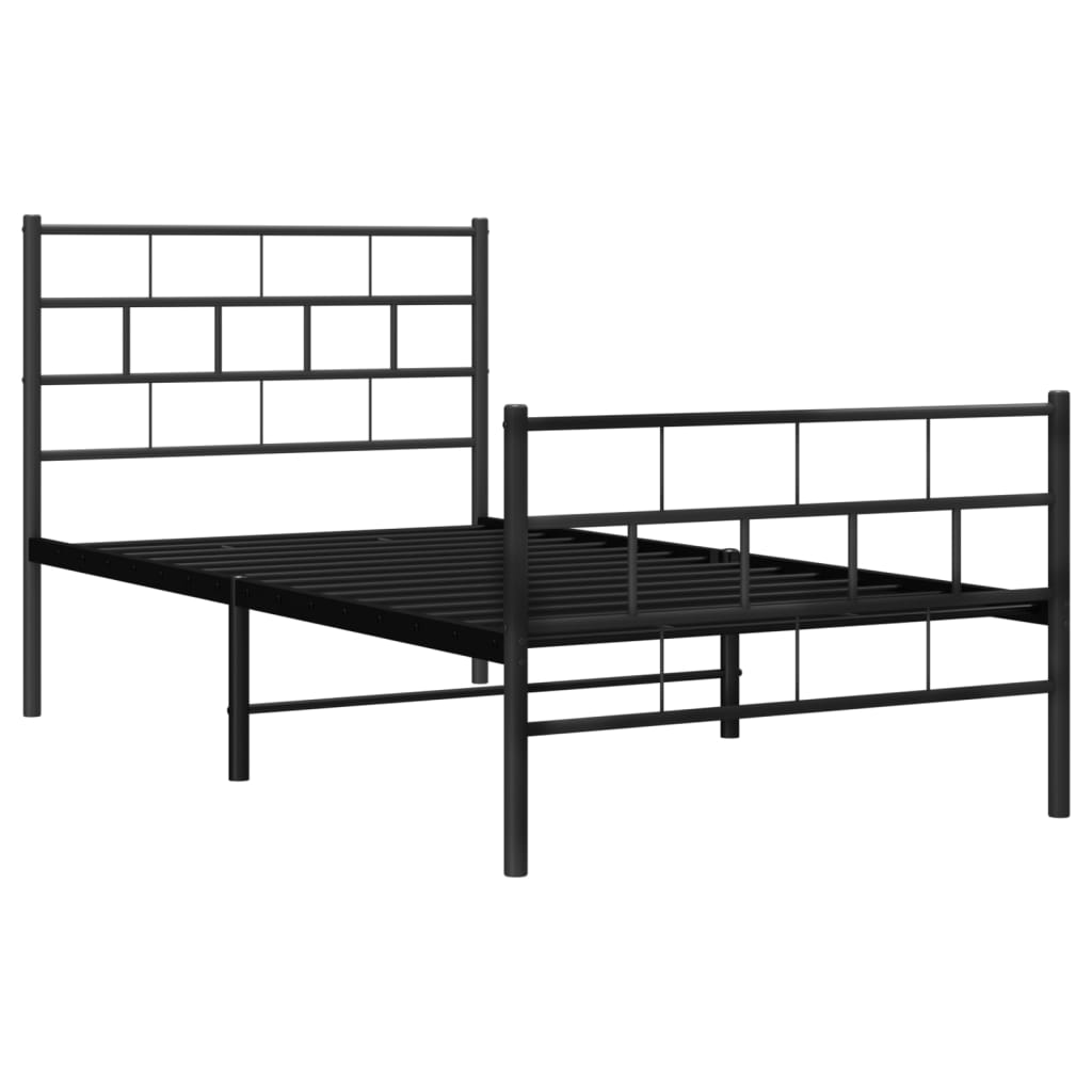 Metal Bed Frame without Mattress with Footboard Black 90x200cm
