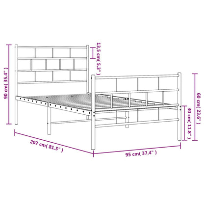 Metal Bed Frame without Mattress with Footboard Black 90x200cm