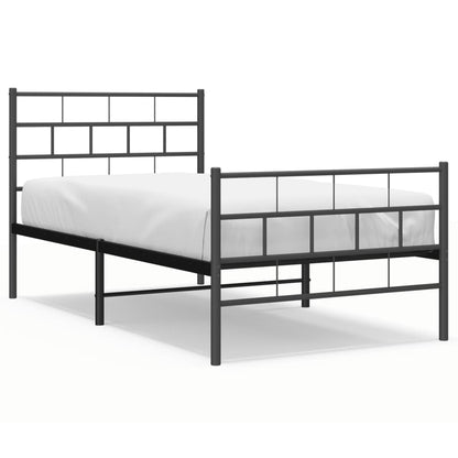 Metal Bed Frame without Mattress with Footboard Black 107x203cm