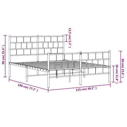 Metal Bed Frame without Mattress with Footboard Black 120x190cm
