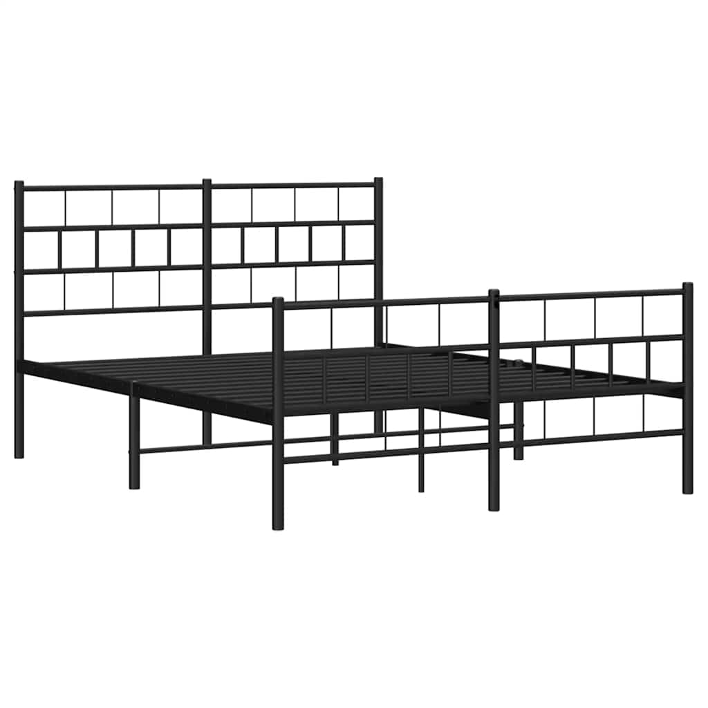 Metal Bed Frame without Mattress with Footboard Black 150x200cm