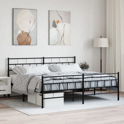 Metal Bed Frame without Mattress with Footboard Black 180x200cm