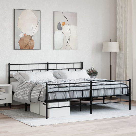 Metal Bed Frame without Mattress with Footboard Black 180x200cm