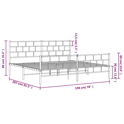Metal Bed Frame without Mattress with Footboard Black 193x203cm