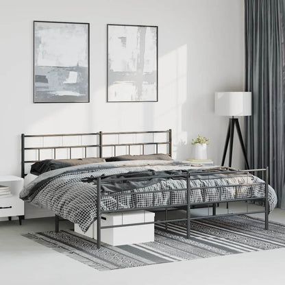 Metal Bed Frame without Mattress with Footboard Black 193x203cm