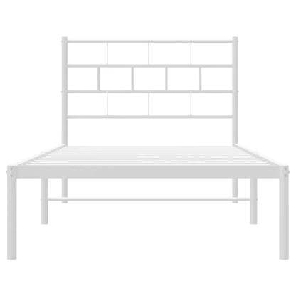 Metal Bed Frame without Mattress with Headboard White 75x190cm
