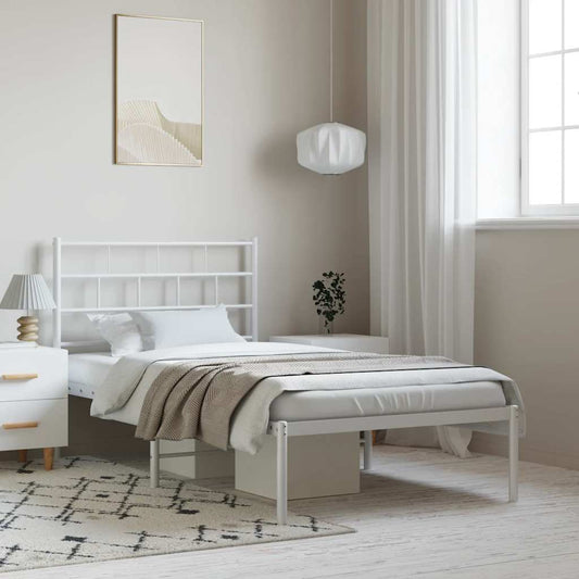 Metal Bed Frame without Mattress with Headboard White 100x200cm