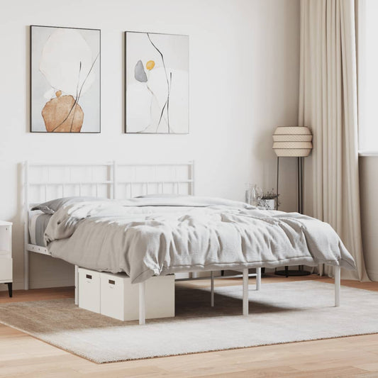 Metal Bed Frame without Mattress with Headboard White 140x200cm