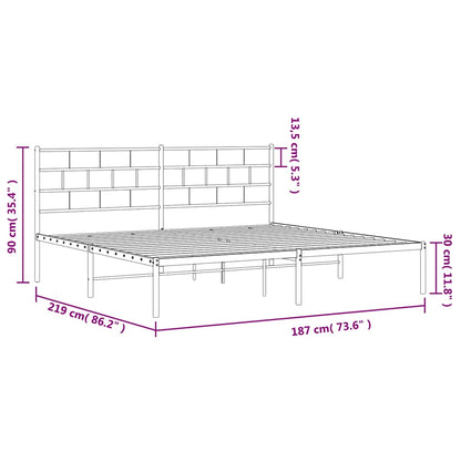 Metal Bed Frame without Mattress with Headboard White 183x213cm