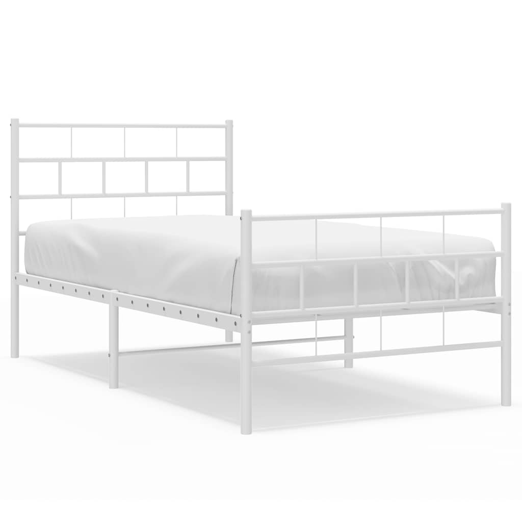 Metal Bed Frame without Mattress with Footboard White 100x190cm