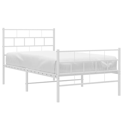 Metal Bed Frame without Mattress with Footboard White 100x190cm