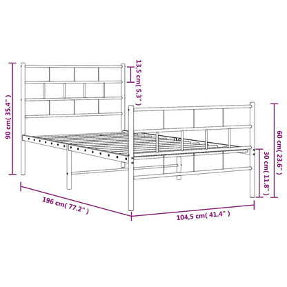 Metal Bed Frame without Mattress with Footboard White 100x190cm