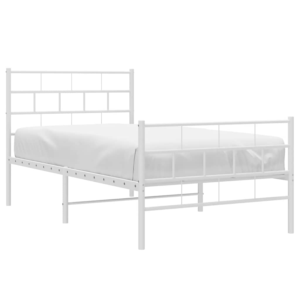 Metal Bed Frame without Mattress with Footboard White 100x200cm