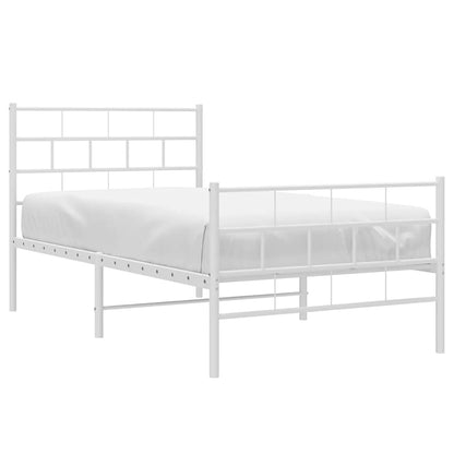 Metal Bed Frame without Mattress with Footboard White 100x200cm