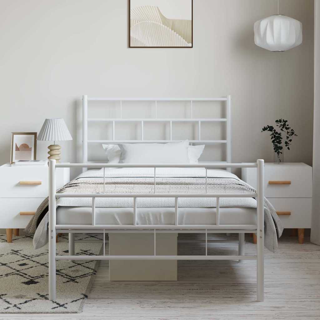 Metal Bed Frame without Mattress with Footboard White 100x200cm