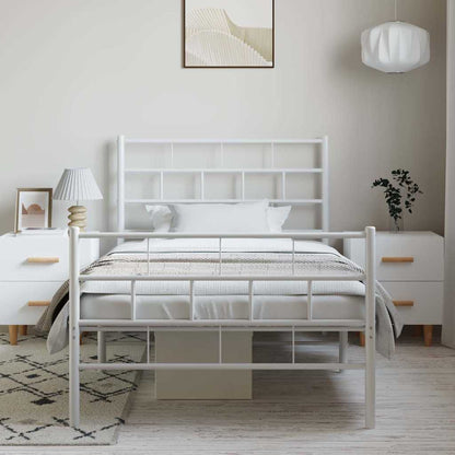 Metal Bed Frame without Mattress with Footboard White 100x200cm