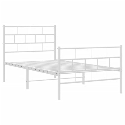 Metal Bed Frame without Mattress with Footboard White 107x203cm