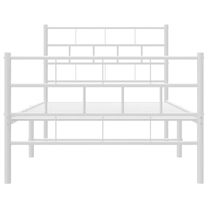 Metal Bed Frame without Mattress with Footboard White 107x203cm