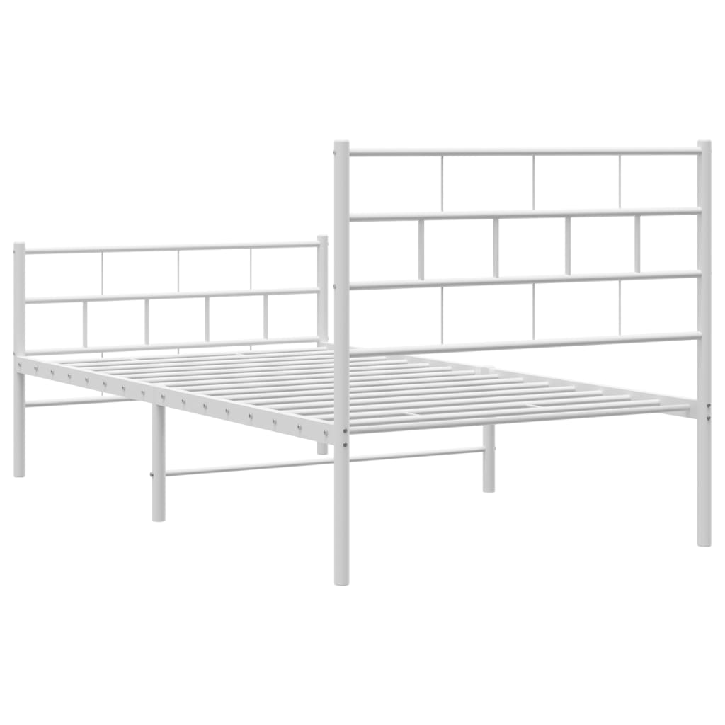 Metal Bed Frame without Mattress with Footboard White 107x203cm