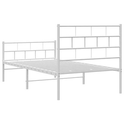 Metal Bed Frame without Mattress with Footboard White 107x203cm