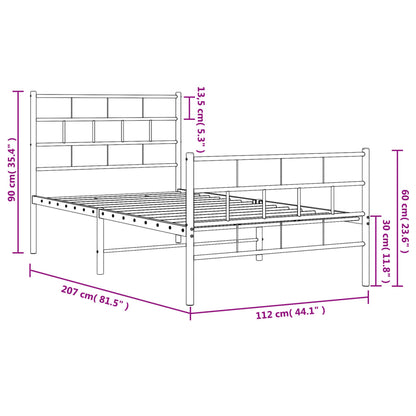 Metal Bed Frame without Mattress with Footboard White 107x203cm